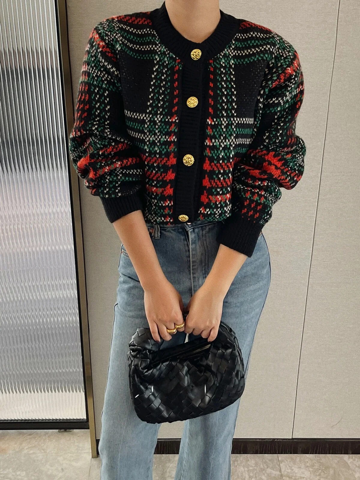 

Plaid Knit Sweater Coat ort Sle Women's Faion Autumn Winter New Retro irt Collar Button Long Sve Regular Length