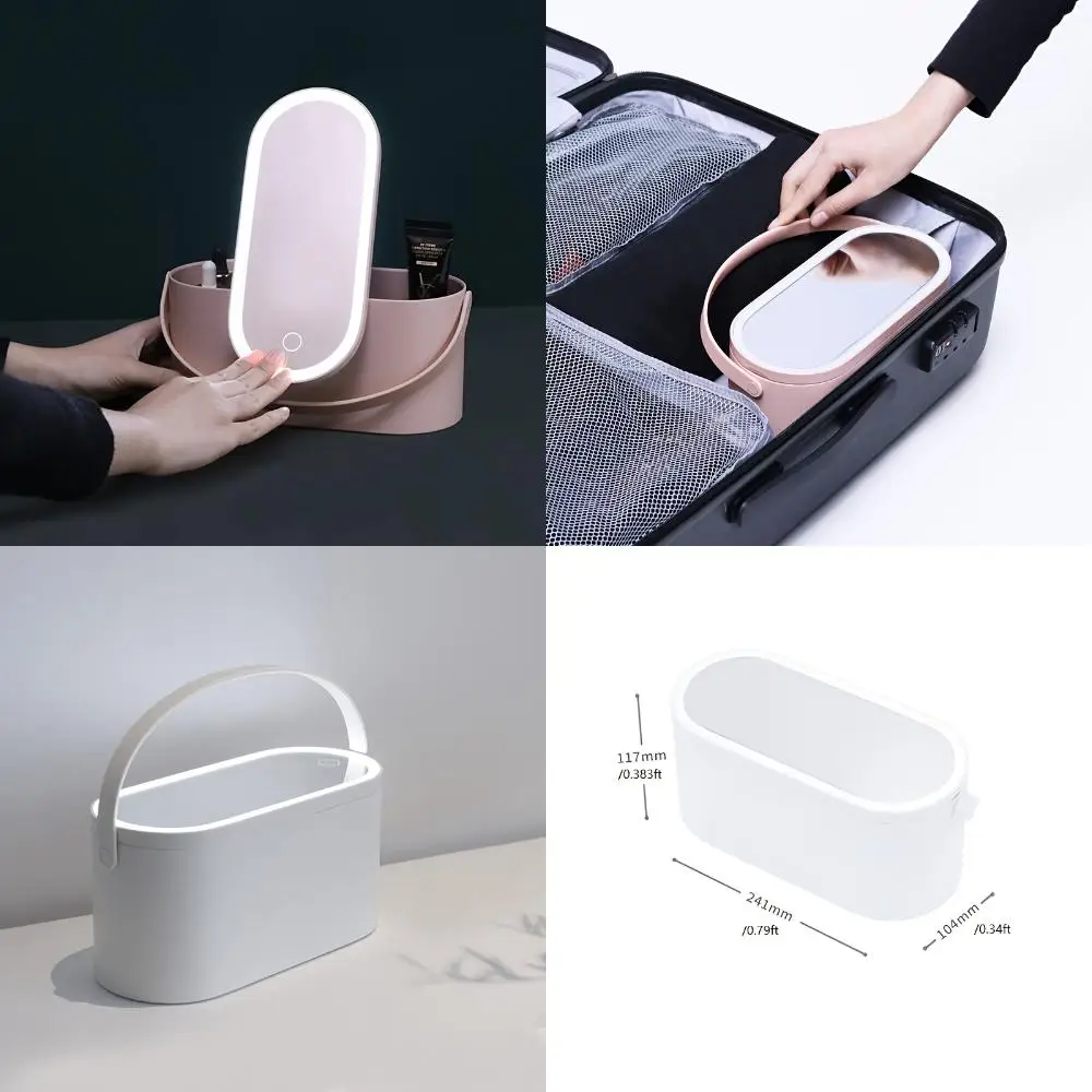 Cosmetic Storage Box, Cosmetic Bag, Makeup Bag, Portable Toiletry Case, Travel Cosmetic Case With Mirror And LED Lights; Great G