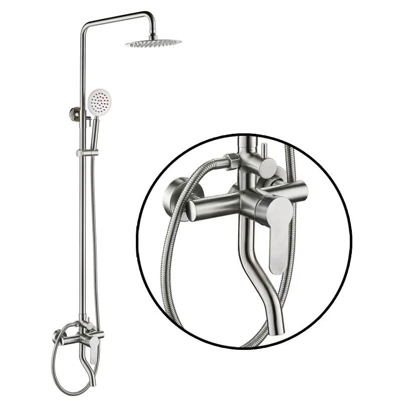 

Cold Hot Water Rainfall Unique Mixer Faucets Set Wall Mounted Stainless steel wire drawing Head Equipments Bathroom Shower