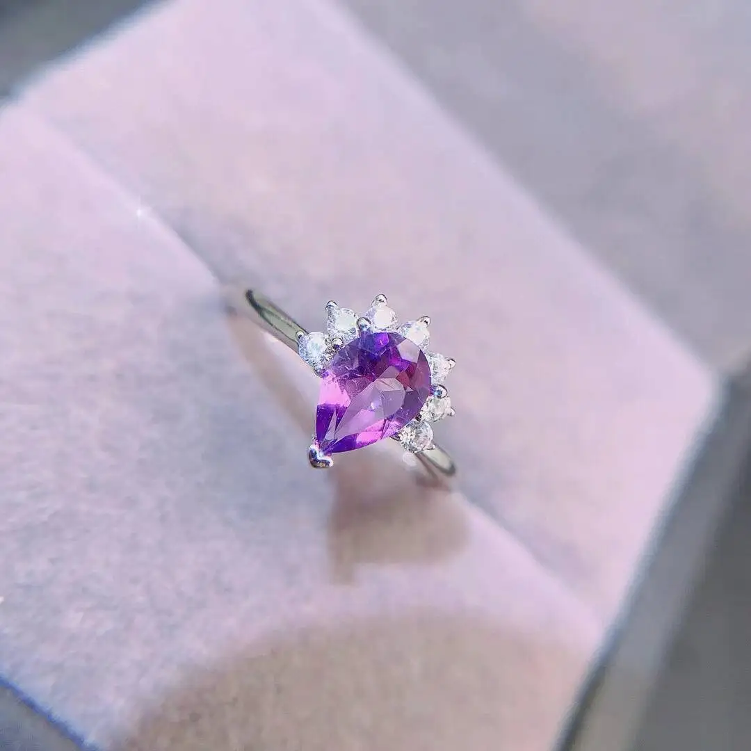 KJJEAXCMY New Jewelry Natural Women's Amethyst Ring 925 silver inlay Colorful and splendid Crystal pure fire flash explosion