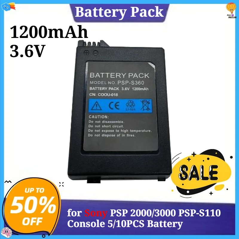 

1200mAh 3.6V Battery Pack Real Capacity Replacment for Sony PSP 2000/3000 PSP-S110 Console 5/10PCS Lithium Rechargeable Battery