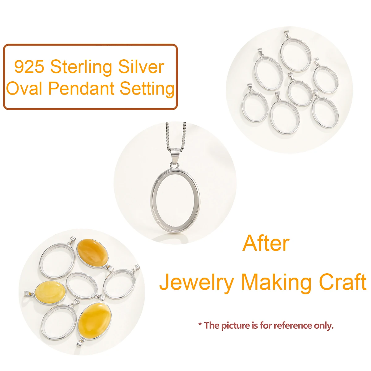 925 Sterling Silver Pendant Base Blank fit 16X20/18X23/21X27mm Oval Cabochon Setting Handmade Necklace Jewelry Craft Active
