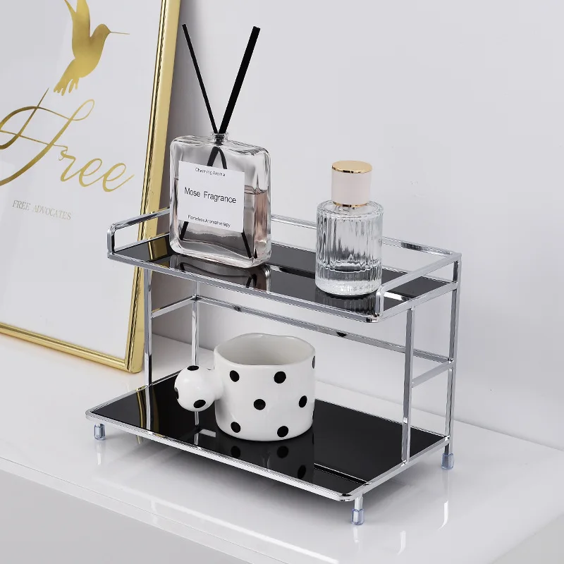 

Double-layer luxury desktop storage rack, kitchen organizer iron rack, dressing table cosmetics, bathroom cup storage shelf