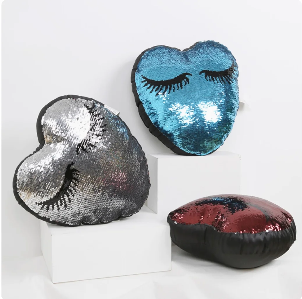Eyelash inspired Love sequin Pillow, Festival Party Style, Heart shaped Bead with Core, Home Furnishing, Living Room, Bedroom,