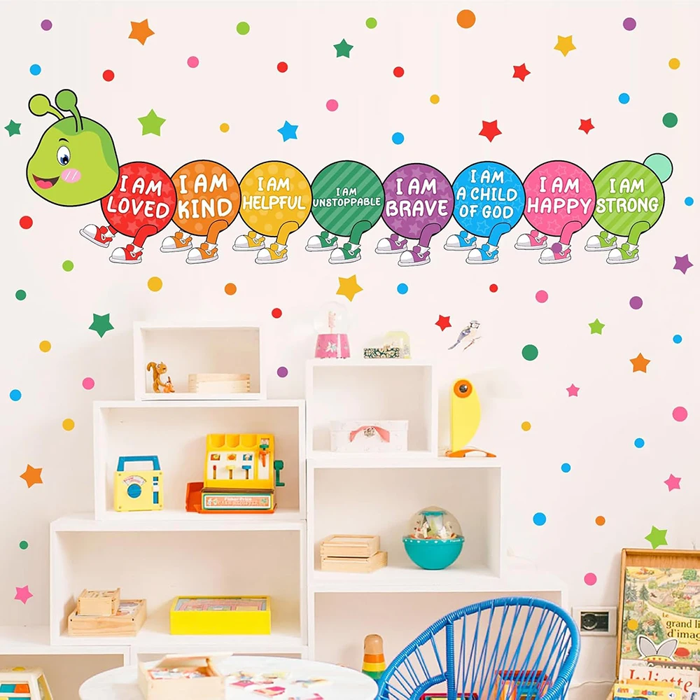 Colorful Caterpillar Motivational I Am Quotes Wall Stickrs Playroom  Inspirational Polka Dots Wall Decals Classroom Bedroom