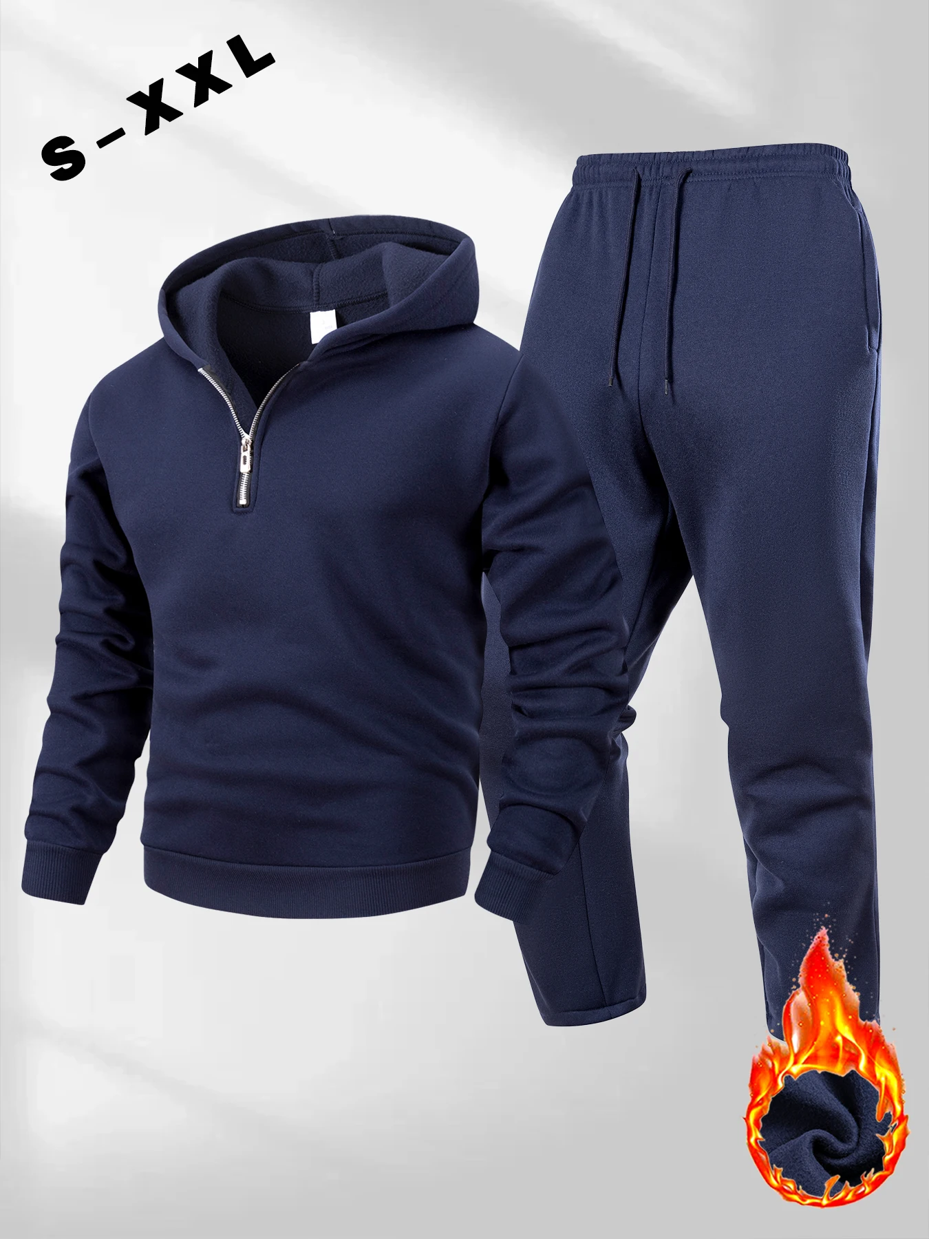 الرجال نصف سستة هوديي السراويل مجموعة الخريف الشتاء بلون البلوز السراويل دعوى أزياء عارضة الرياضة مجموعة S-2XL رياضية #4