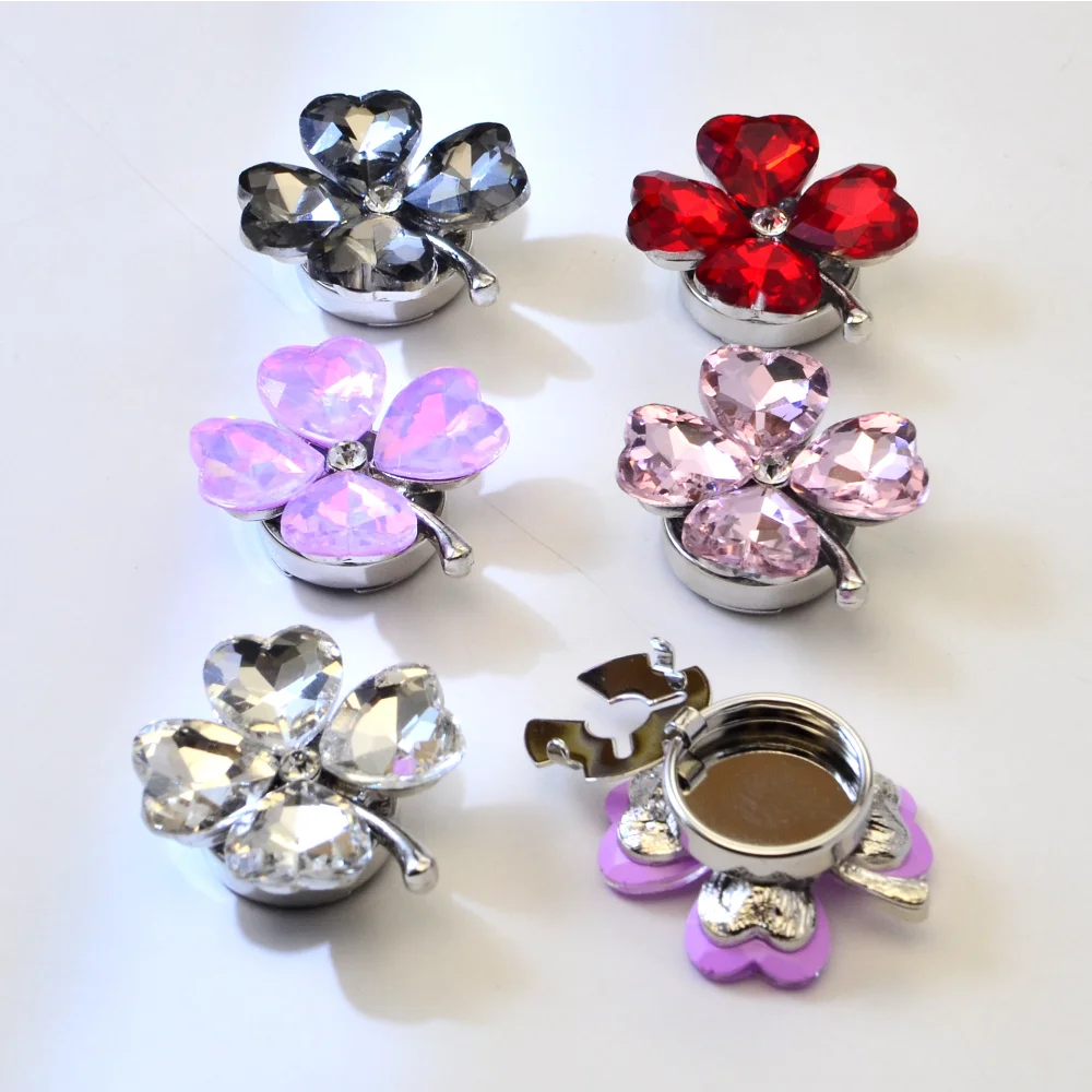 2 Pcs Colorful Rhinestone Clover Metal Button Shirt Storage Box Cufflink Gift Decorative Buckle Clover Lucky Grass Cufflinks
