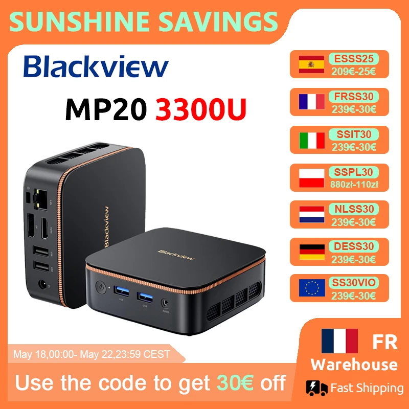 [Première mondiale] Blackview MP20 NOUVEAU Mini PC Windows 11 AMD R3 3300U 16 Go (prise en charge maximale de 32 Go) DDR4 512 Go SSD 4K UHD