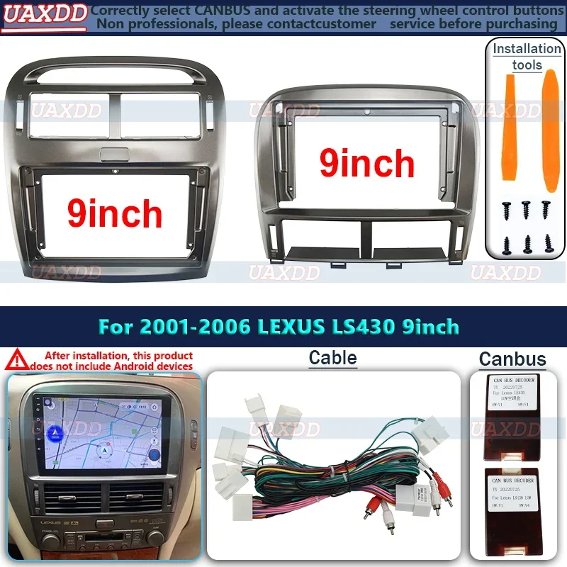 9 Inch Car Fascia Frame Adapter Android Radio Audio Dash Fitting Panel Kit For Lexus LS430 2001-2006 cable video harness 2 Din