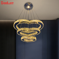 K9 Crystal Indoor Heart-Shaped Led Chandelier Creative Annular Stainless Steel Adjustable Ceiling Lamp Pendant Light Home Decor