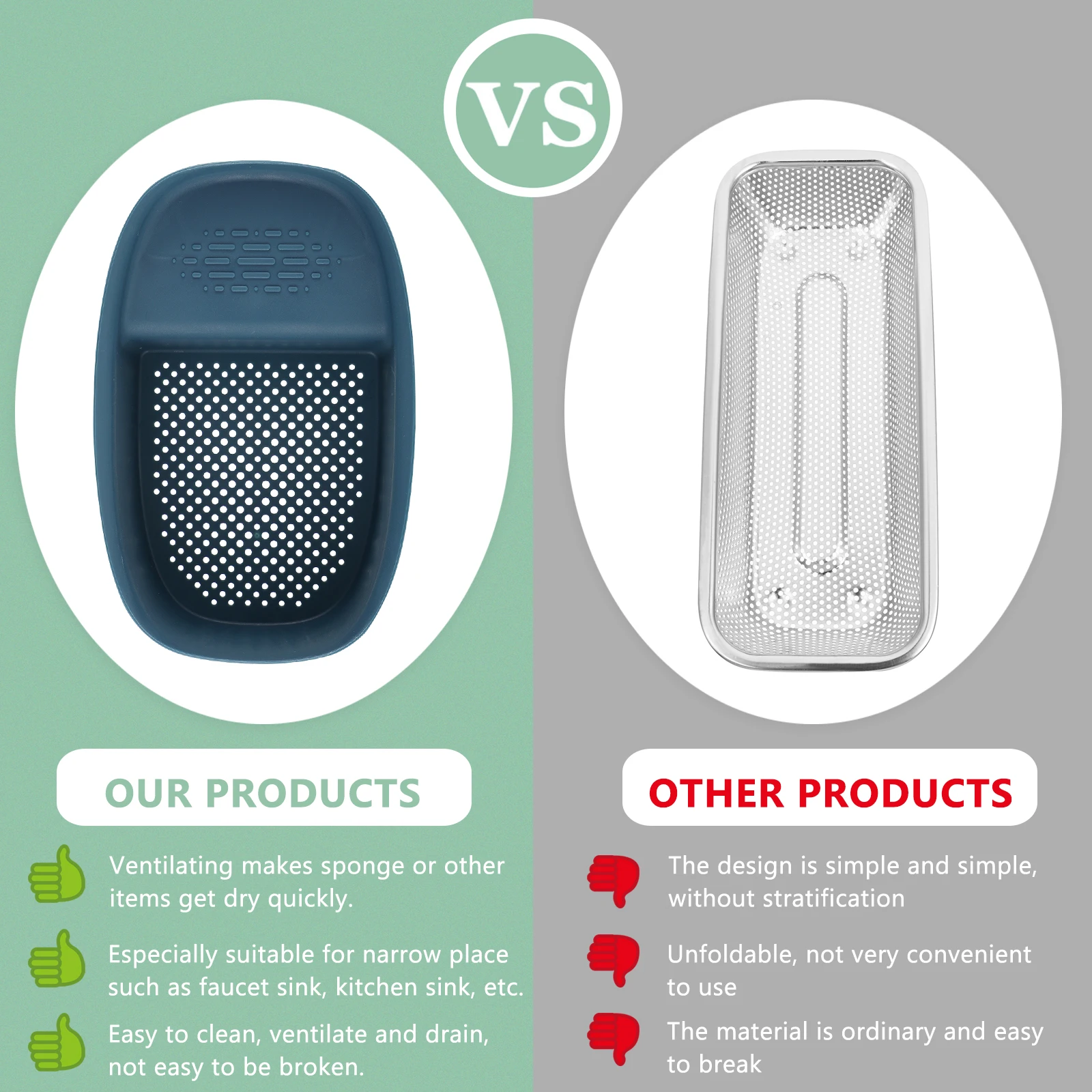 

Multi-Purpose Kitchen Sink Draining Rack Ventilating Sponge Basket Holder Narrow Space Drainage Basket Sink Rack