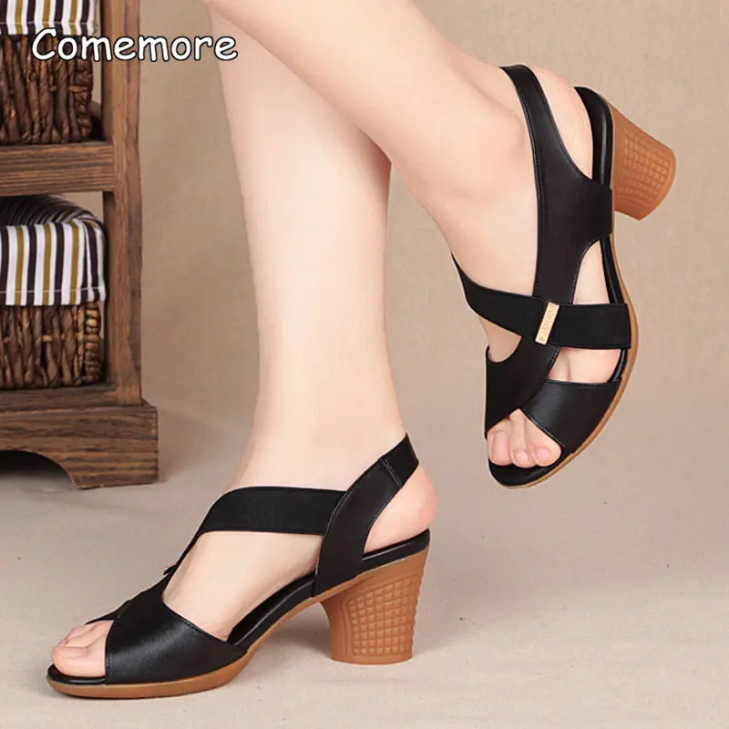 Comemore Fashion Women Sandals Platform Summer Round Mid Heel Peep Toe Casual Non-slip 2023 Beach Ladies Shoes Zapatos De Mujer