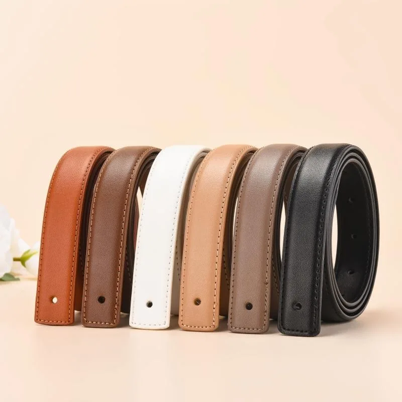 2.3cm Buckle-free Cowhide Smooth Buckle Belt, No Lead Pin Buckle Belt Body, Women's Plate Mouth Belts