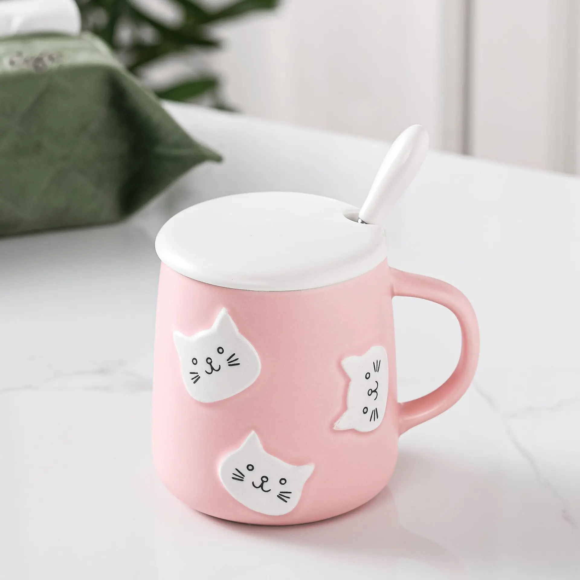 Creative Cartoon Relief Cat Ceramic Cup Mug Office Home Practical Gift Student Couple Mug with Lid Spoon