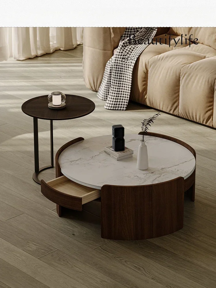 Living Room Coffee High Italian Minimalist Design round Stone Plate Small Coffee Combination