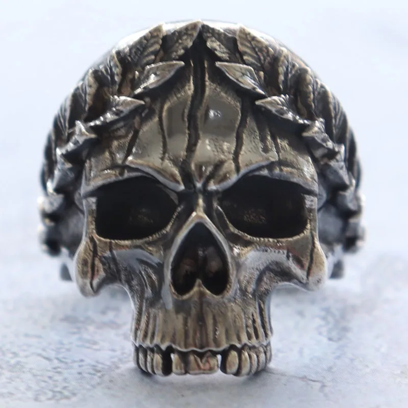 

19-22g 3D Laurel Wreath Skull Vintage Jewelry For Mens Customized Customized 925 Solid Sterling Silver Black Gold Ring