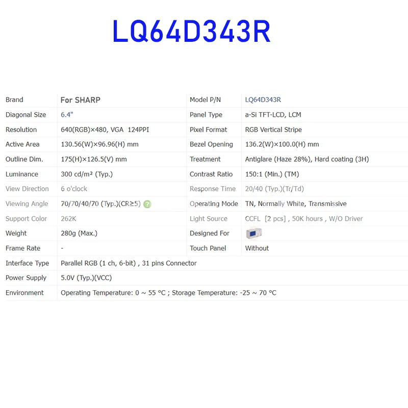 LQ64D343R 6.4 بوصة LCD شاشة عرض لوحة الأصلي ل شارب العلامة التجارية الجديدة