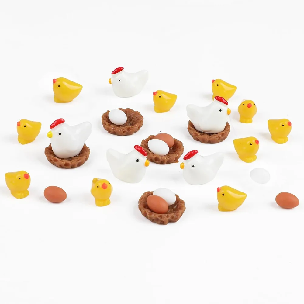 

28PCS Mini Chicks Miniature Figurines Hen Chicken Egg Figures for Garden Easter Egg Fillers Landscape DIY Terrarium Crafts