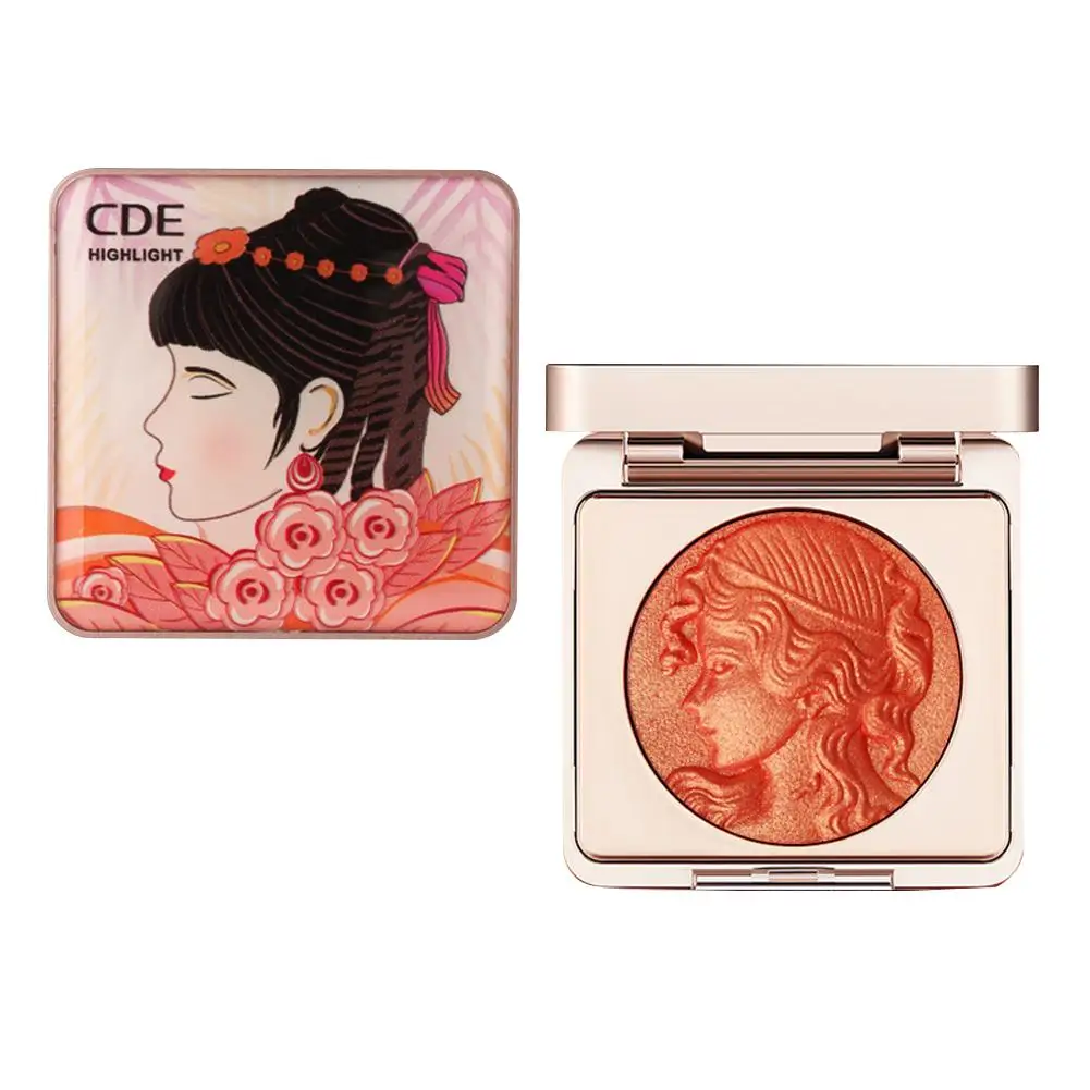 Blush em pó monocromático de pétala rosa, placa mineral alta, blush facial com brilho vermelho, tudo em um pequeno, gelo V5X7, novo relevo