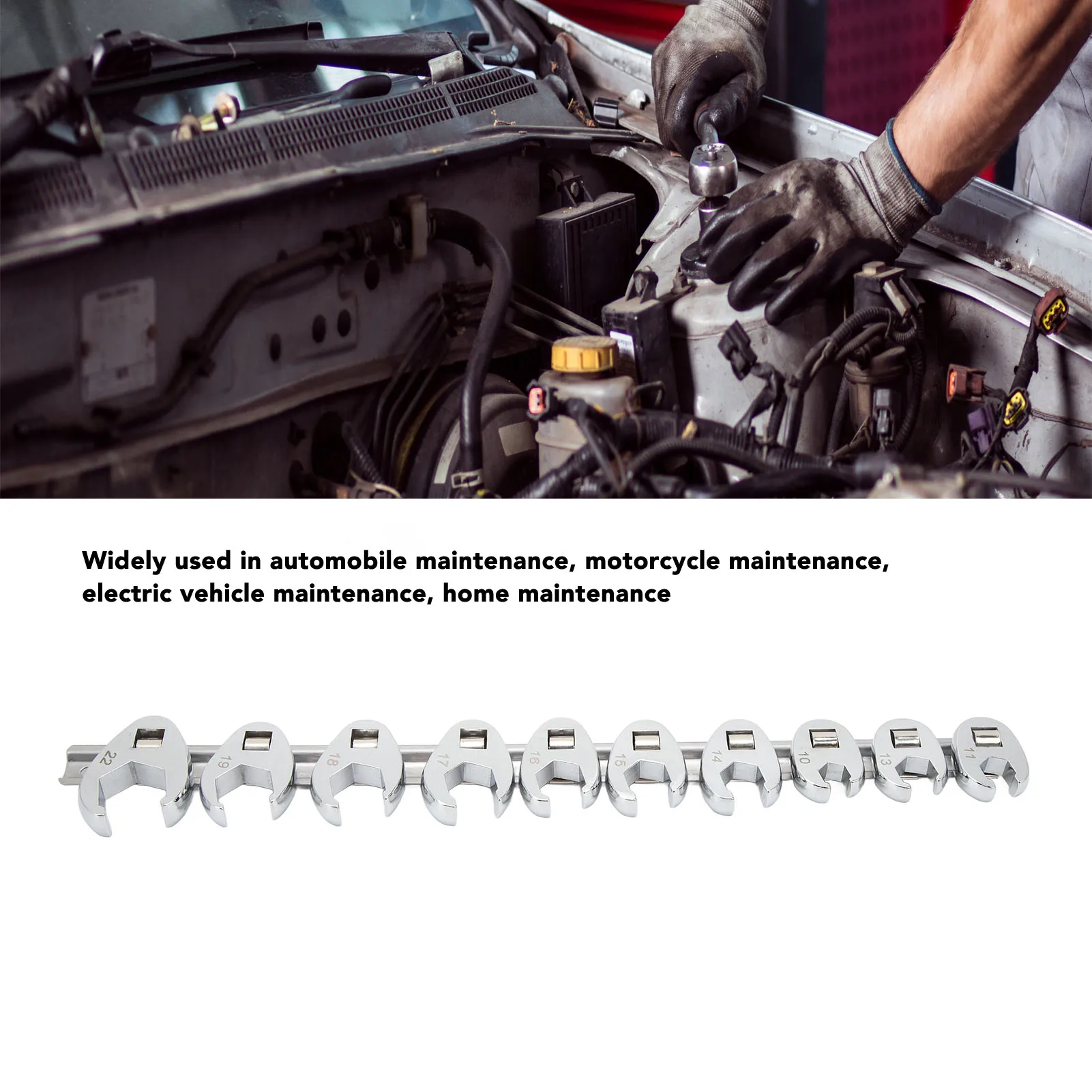 クロウフットレンチセット 10mm～22mm サイズ メトリックナットレンチ 3/8インチドライブ ラチェット メトリックナットレンチツールキット