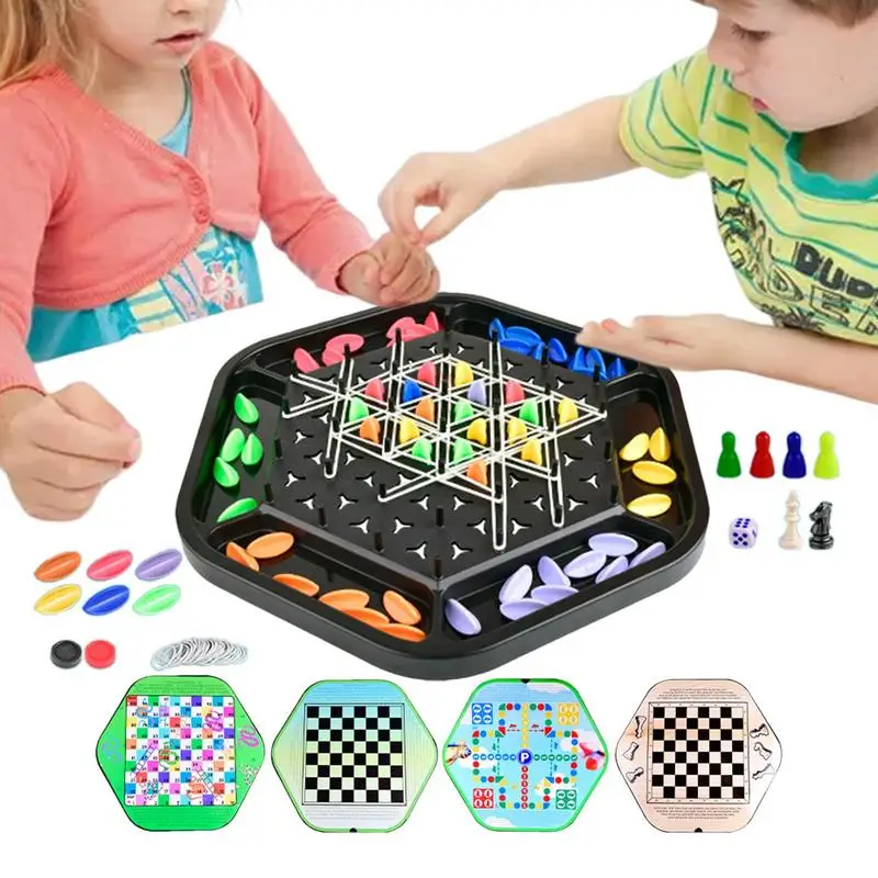 

Family Games Chess 4 In 1 Educational Toy For Adults And Kids Snake Flying Chess Checkers Tabletop Family Games For Toddler Kid