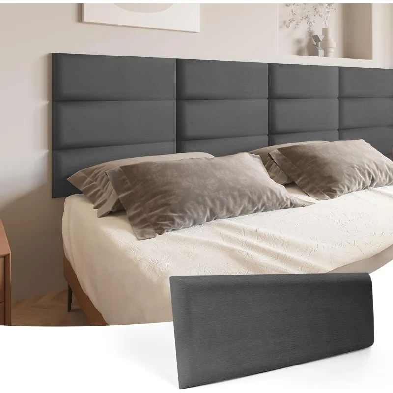 Peel and Stick Headboard for King, Full and Queen in Velvet Smoky Gray, Pack of 12 Panels Sized 9.84