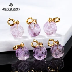 1 Pc Natural Amethyst Flat Coin Shape Copper Buckle Pendant Charms For Jewelry Making Diy Necklace Bracelet Accessory Findings