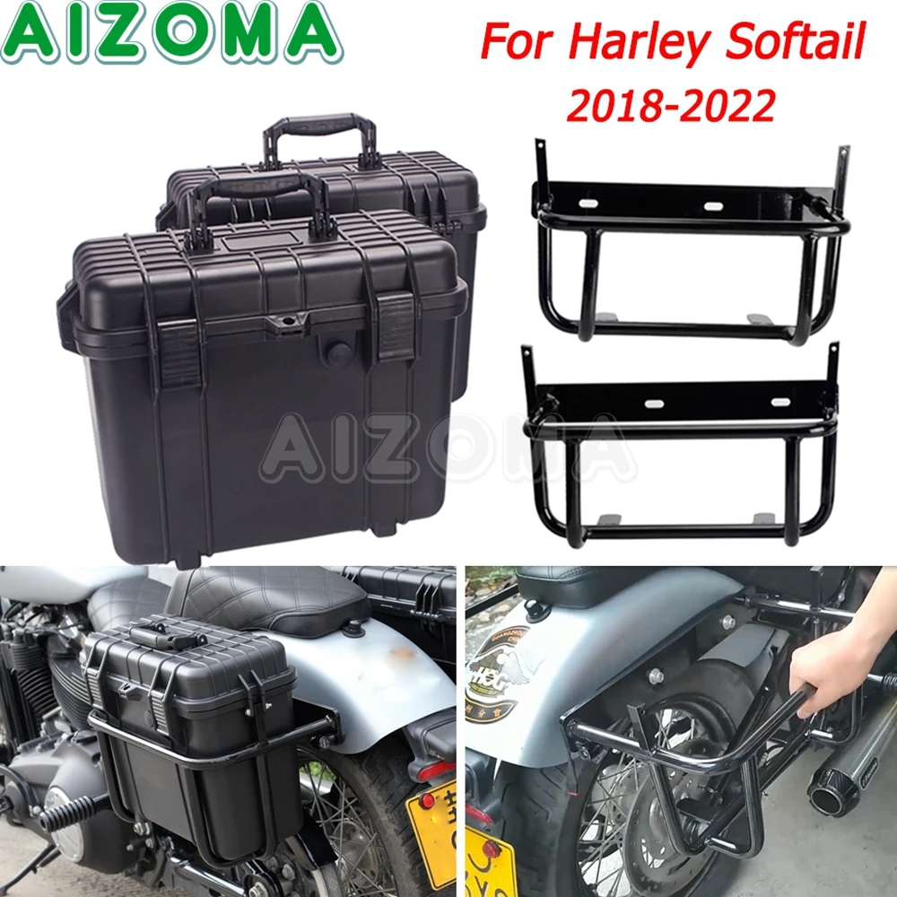 

Для Harley M8 Softail задний багажник мотоцикла пластиковый боковой ящик железная седельная сумка рельсовый кронштейн комплект крепления 2018-22