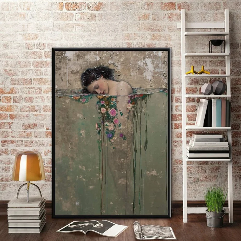 Mihail Zablodski's Work Vintage Petals Elegant Woman In Water Art Posters Print Dreamy Sleeping Woman Canvas Painting Home De