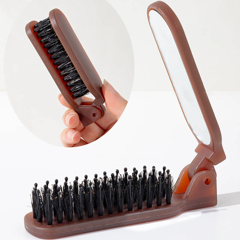 Manenhaar haarborstel Opvouwbare draagbare kam met spiegelzak Opvouwbare reismassage Haarstylingtool Saloncadeau