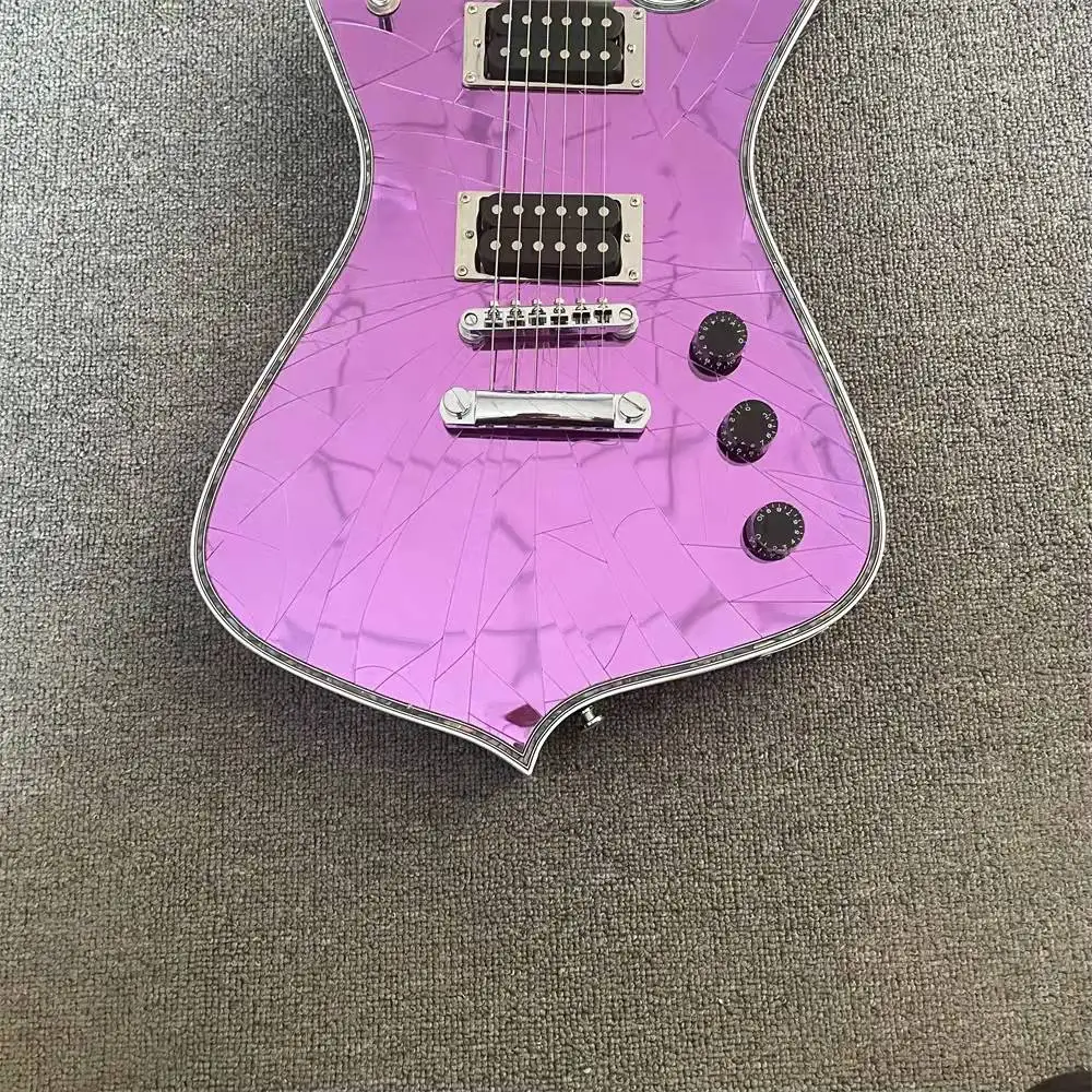 6-string electric guitar, purple glass cracked mirror, customizable color, free delivery