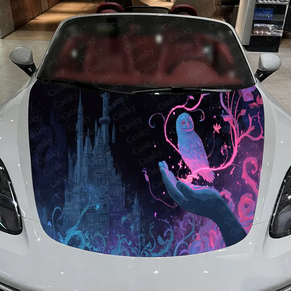 Magical Glowing Hand & Flying Owl Car Cover Sticker, Auto Hood Decal, Car Exterior Scratch Resistant Decal, Trendy Gift for Car