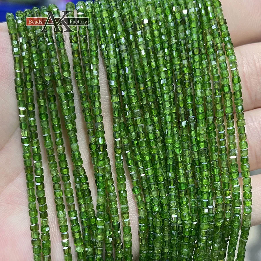 2.5mm Natural Crystal Green Diopside Stone Handmade Faceted Cube Loose Beads For DIY Jewelry Making Bracelet Necklace 15“