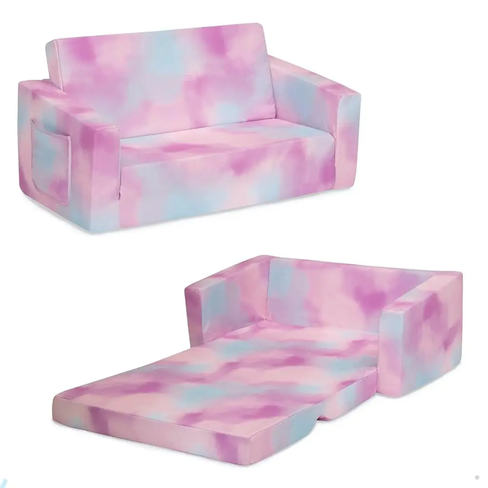 

Cozee 2-in-1 Extra Wide Convertible Sofa to Lounger-Comfy Flip Open Couch/Sleeper for Kids, Pink Tie Dye