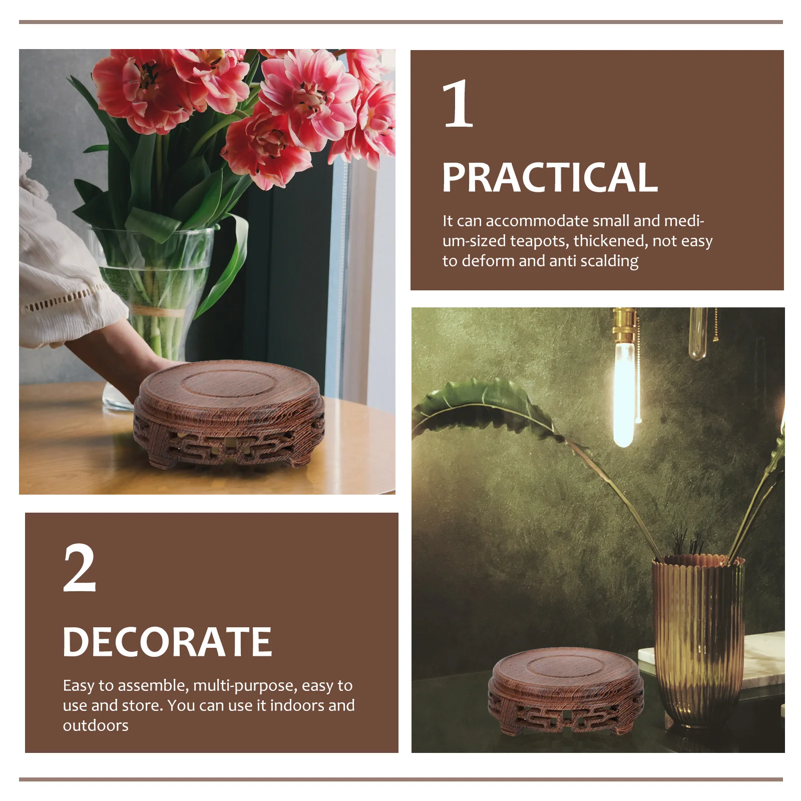 

Kewa Wood Teapot Holder Round Flowerpot Base For Home Decor Vase Display Stand Wooden Craft Tea Set Accessory