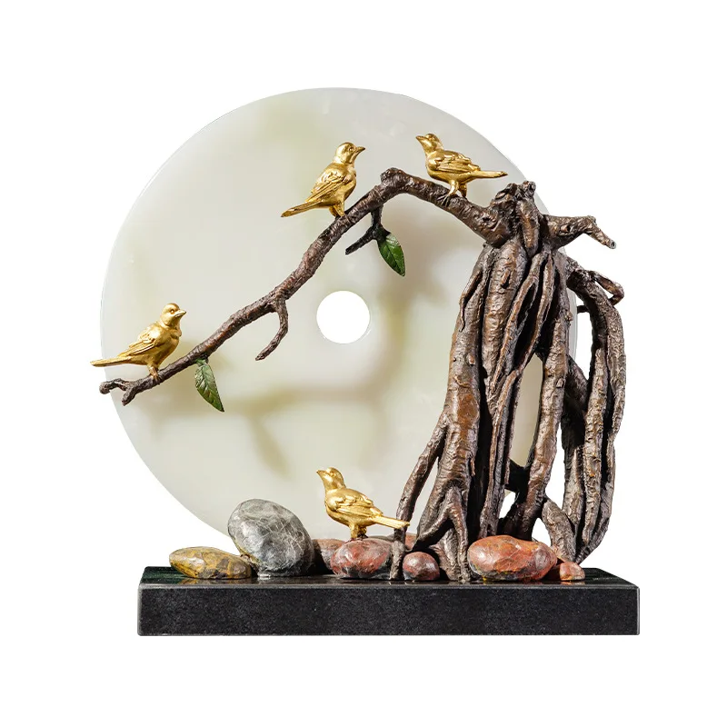 

Years Quiet Color Copper Ornament Flower Bird Tree Jade Color Copper Ornament Home Furnishing