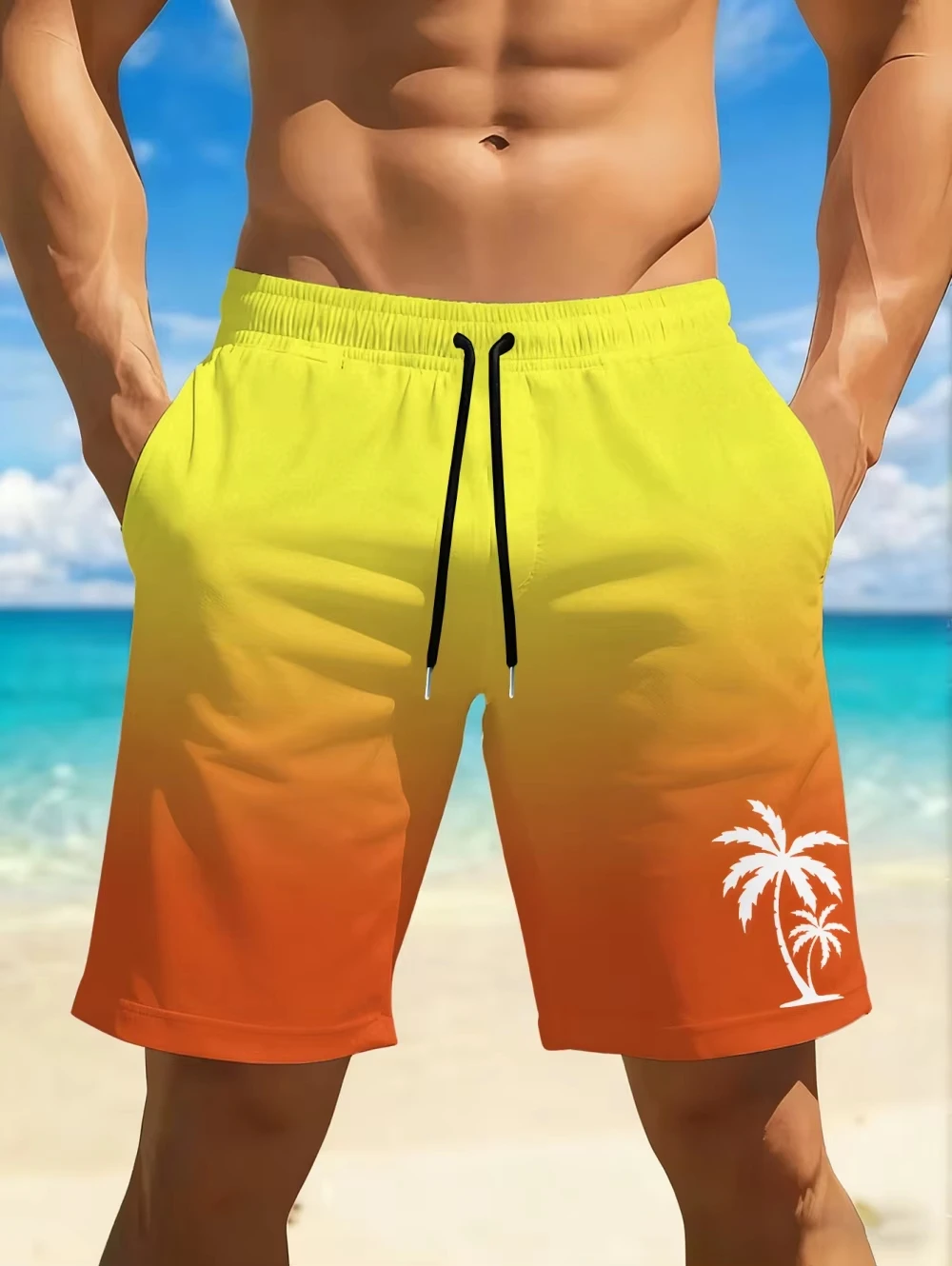 2026 Summer Hot-selling Men's 3D Print Gradient Color Shorts Drawstring Fashion Swimwear Quick-Dry Shorts Men's Streetwear
