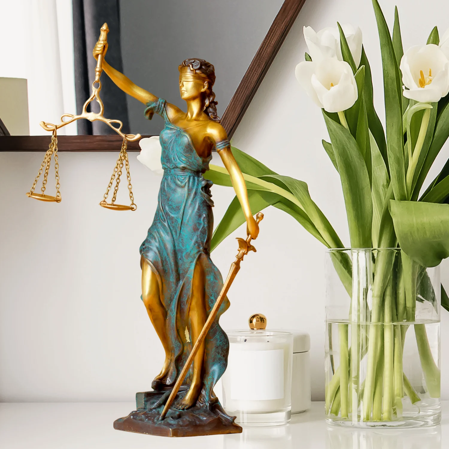 

Lady Justice Statue Bronze Lady Justice Sculpture Ancient Greece Myth Lawyer Sculpture For Home Office Decor Ornament Gifts