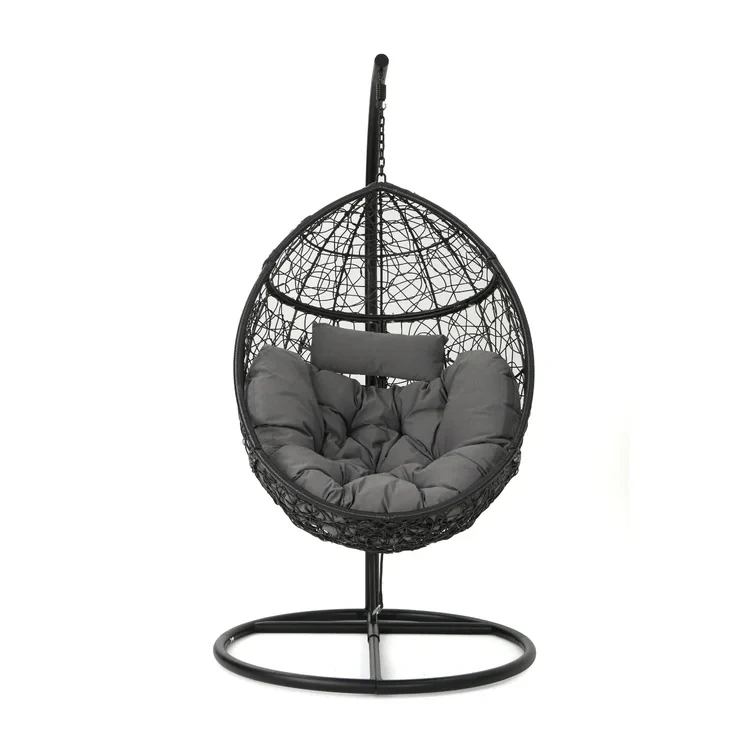 Bedroom Wicker Swing Chair with Stand Indoor Outdoor Lounger Chair with Cushion Patio Rattan Hanging Garden Egg Swing Chair