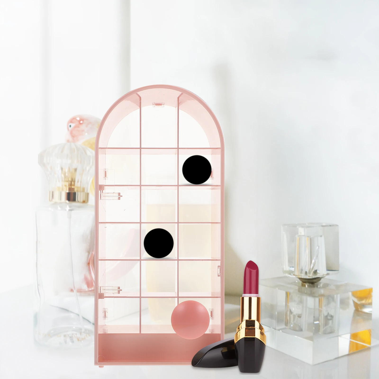 

Lipstick Storage Holder Desktop Organizer Display Stand Compact Multi-Slot Plastic Makeup Box For Dresser Store Use