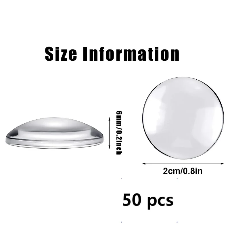 Transparent Convex Glass Fridge Magnets 50 Set, Square Round Adhesive Back Decor Magnets For Home Office Refrigerator