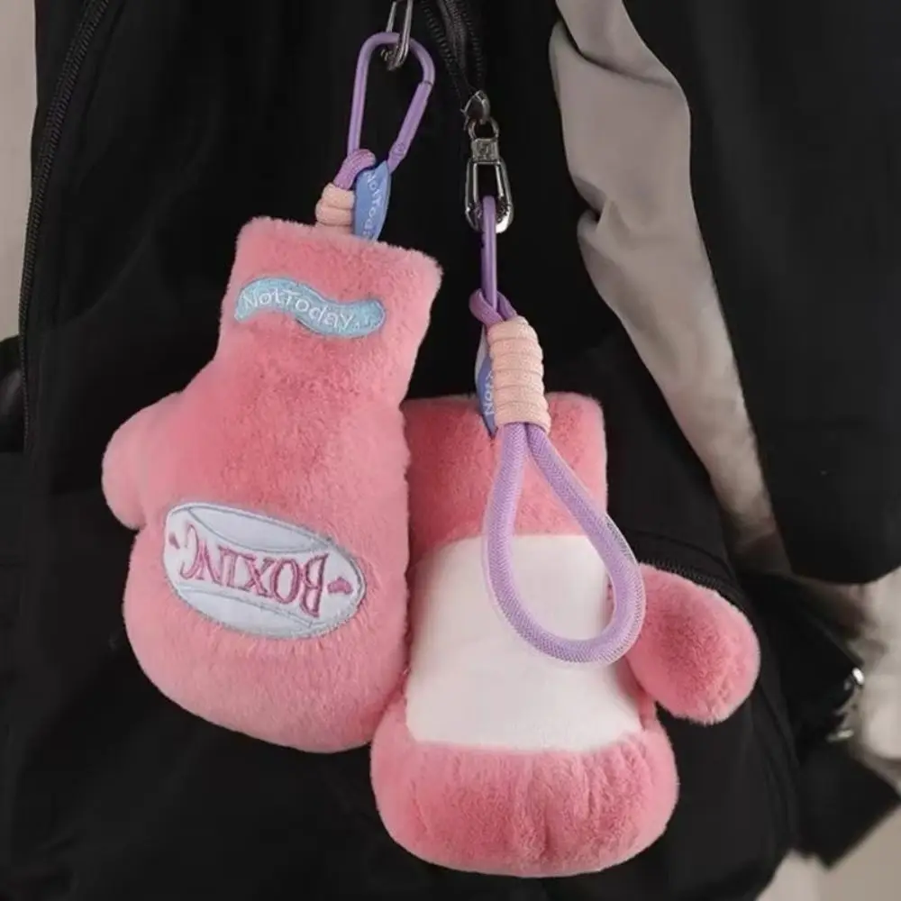 Backpack Pendant Boxing Gloves Keychain Sports Theme Stuffed Doll Fitness Plush Keychain Pink Soft Cute Plush Boxing Pendant