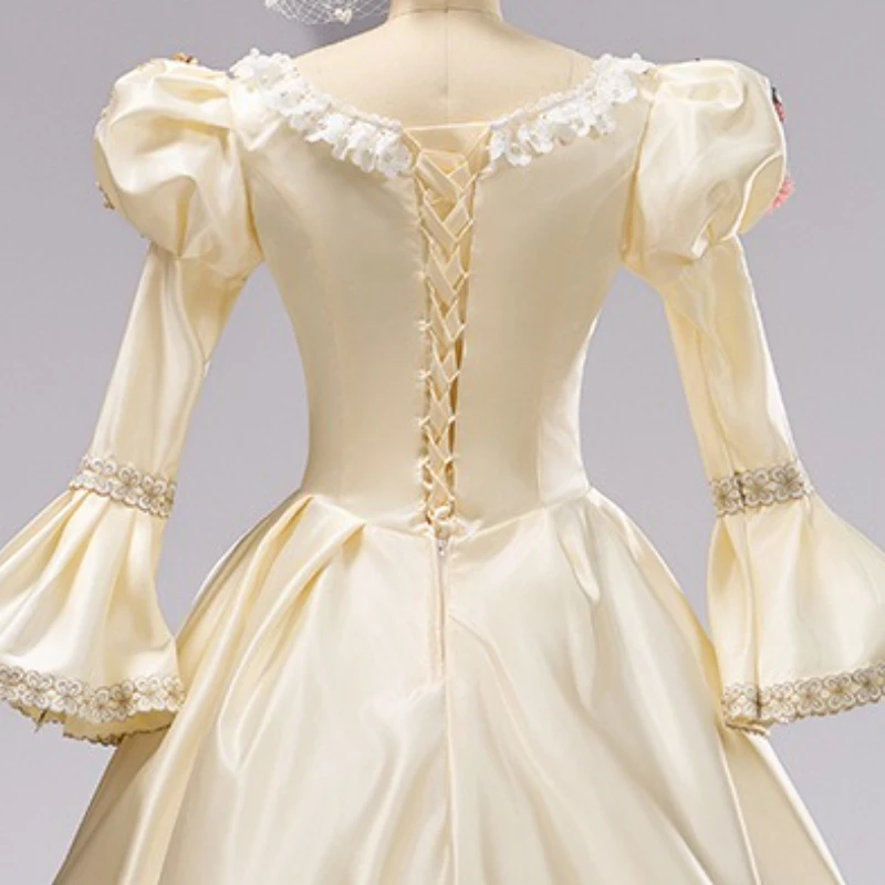 الشمبانيا بأكمام طويلة فستان عتيق من القرون الوسطى نموذج المنصة فستان تنكر الصيف Vestidos Para Gradatia أنيقة الأحداث