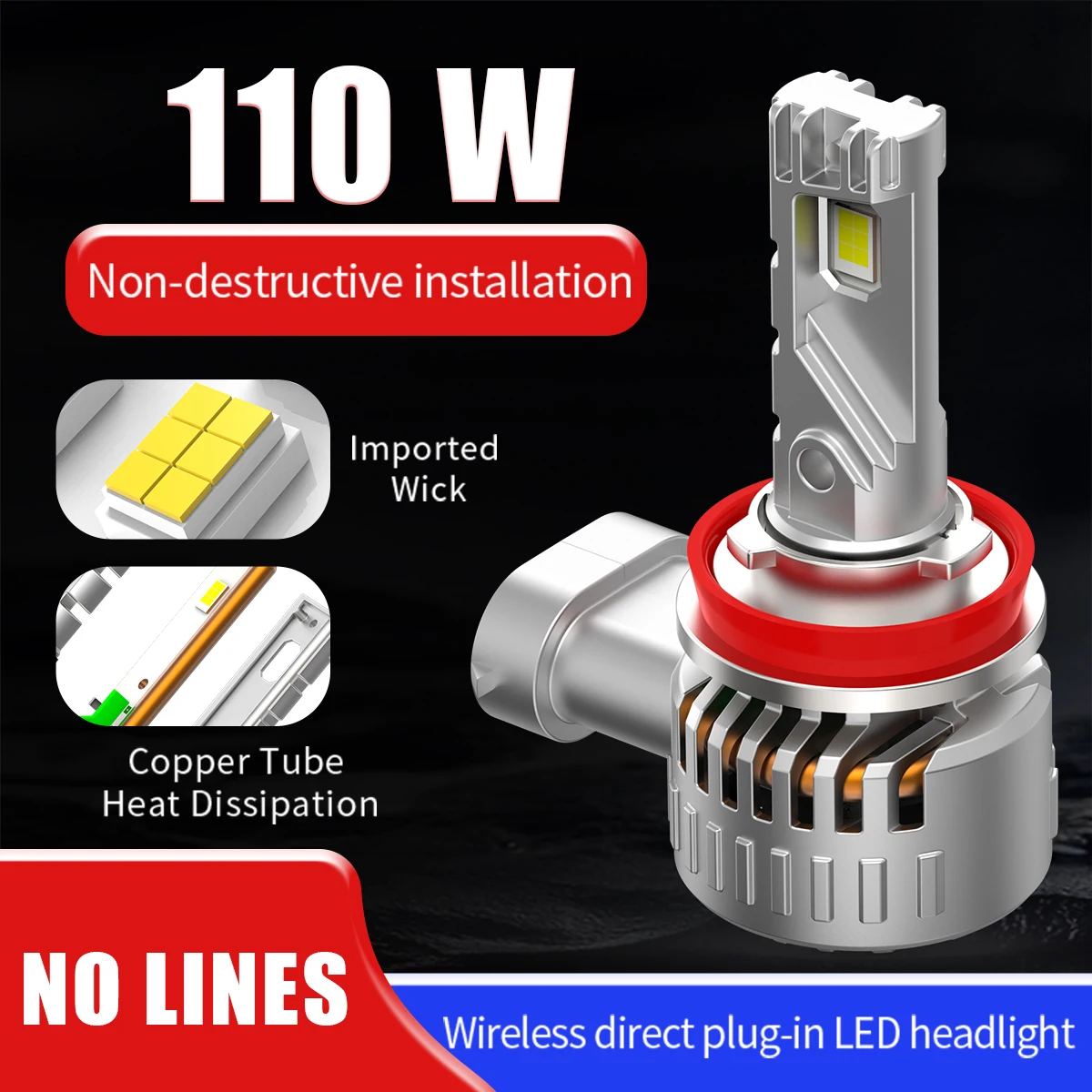 110W High Power H7 Headlight Bulbs Wireless Direct Plug H4 H11 HB3 9005 HB4 9006 9012 12 SMD CSP Chip Led Auto Fog Light 6000K