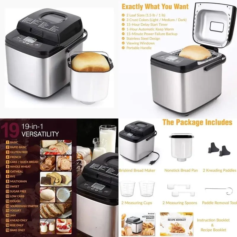 19-in-1 Program Fully Automatic Multifunctional 1.5lb Bread Machine Stainless Steel