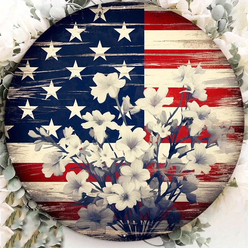 

Vibrant Aluminum Patriotic Sign, Perfect for Wreath Attachment and Door Hanging Decor, Indoor and Outdoor Use, 8x8in, 1PC