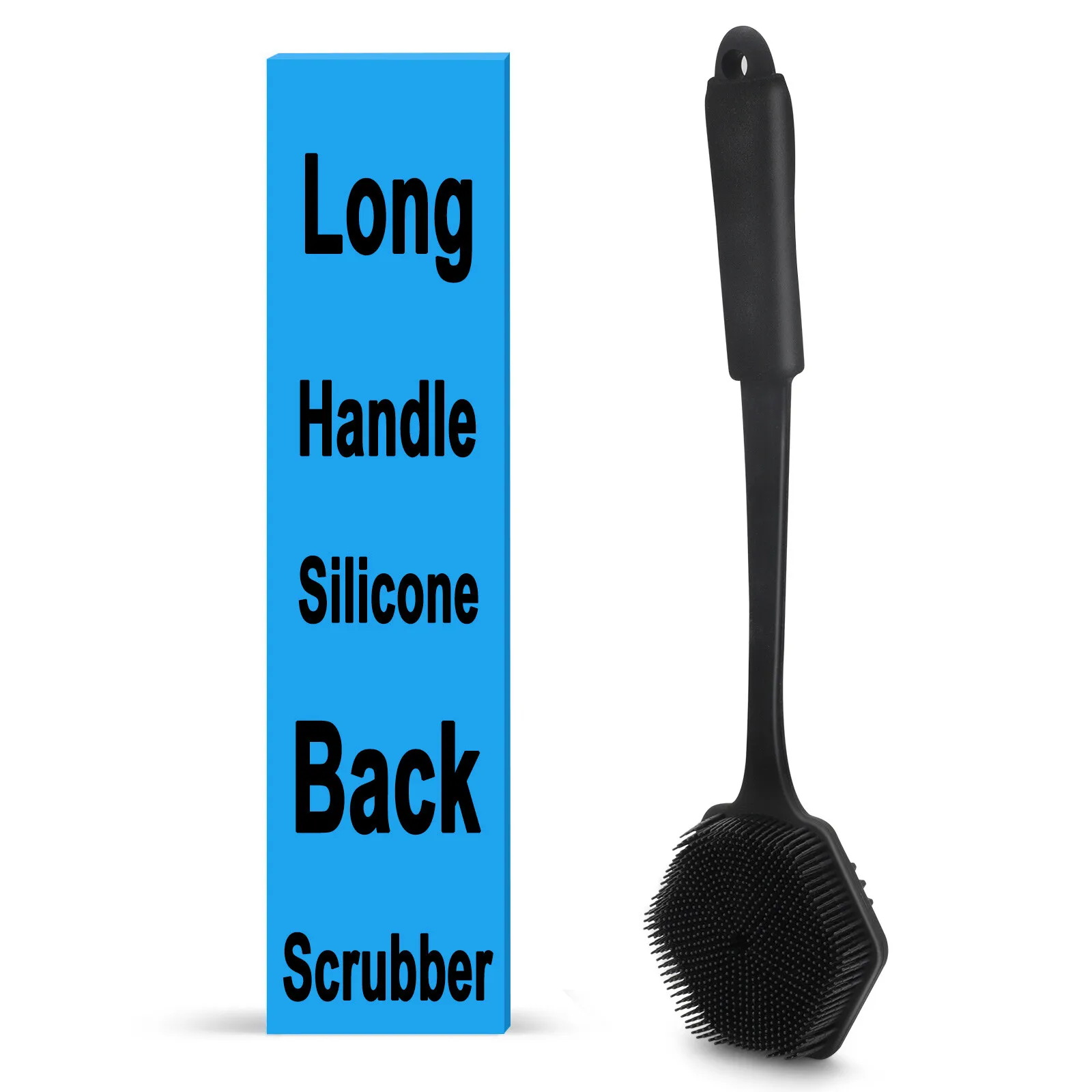 

Long-handled back-mounted washing device with dual-sided silicone bath brush for body washing during shower