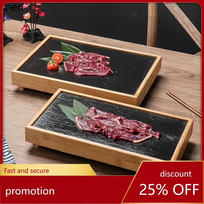 

ZML rock plate creative commercial bamboo and wood hot pot dish, barbecue slate tableware