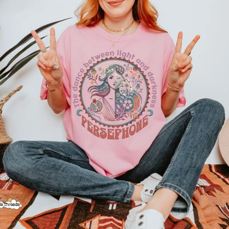 Fashion Retro Persephone Shirt Feminist Pagan Shirt Witchy Clothes Dark Goddess Greek Mythology Women Clothing Summer Cotton Tee