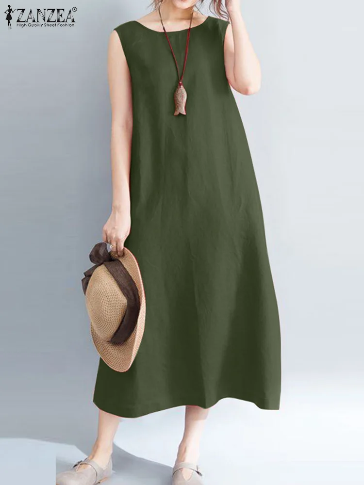 Summer Fashion Sleeveless Dress  ZANZEA Women Fashion O Neck Beach Sundress Casual Solid Loose Vestidos Elegant OL Work Dresses